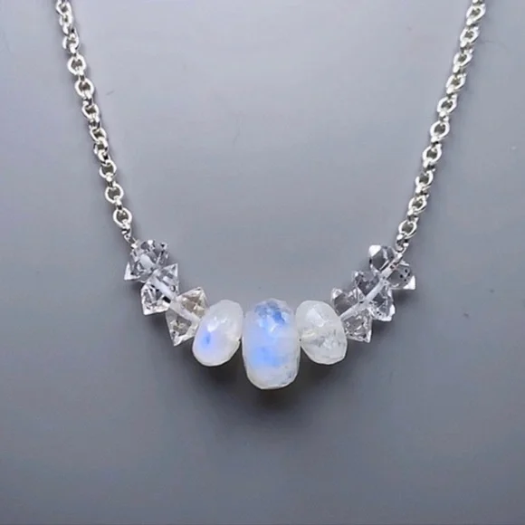 Hand Made Moonstone Diamond Necklace - Picture 3 of 4